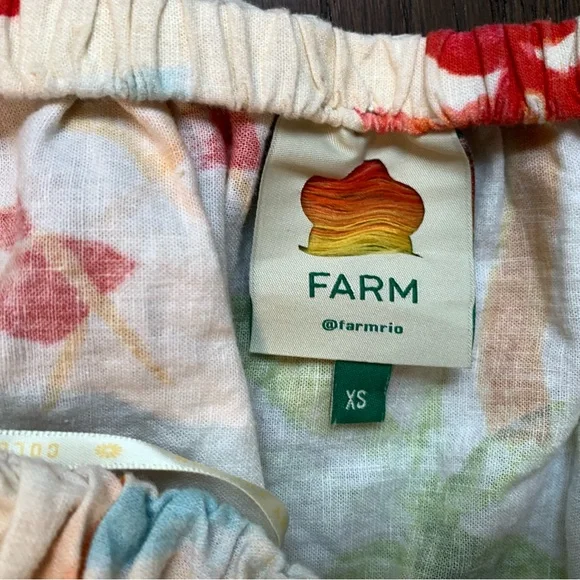 Farm Rio Tropical Linen Crop Top Women's Sz XS Tube Shirt Multi Colored Beach - Picture 7 of 10